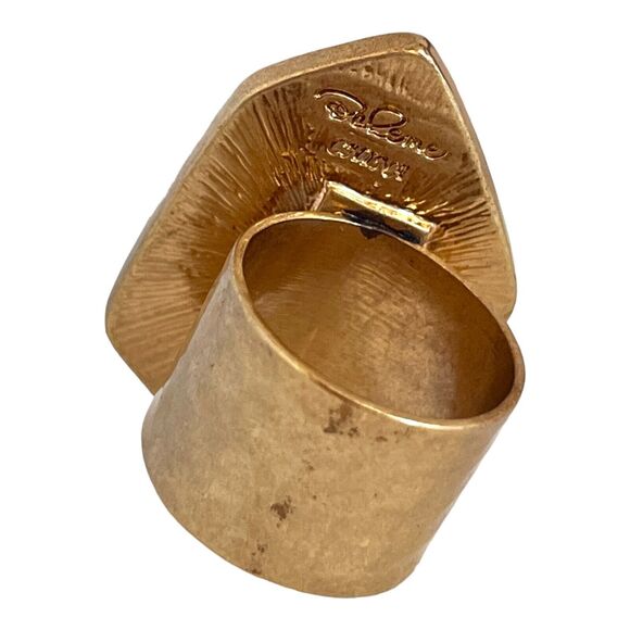 Signed Boheme Ring Size 7 Quartz Stone Hammered Gold Tone 5Z - Picture 4 of 5